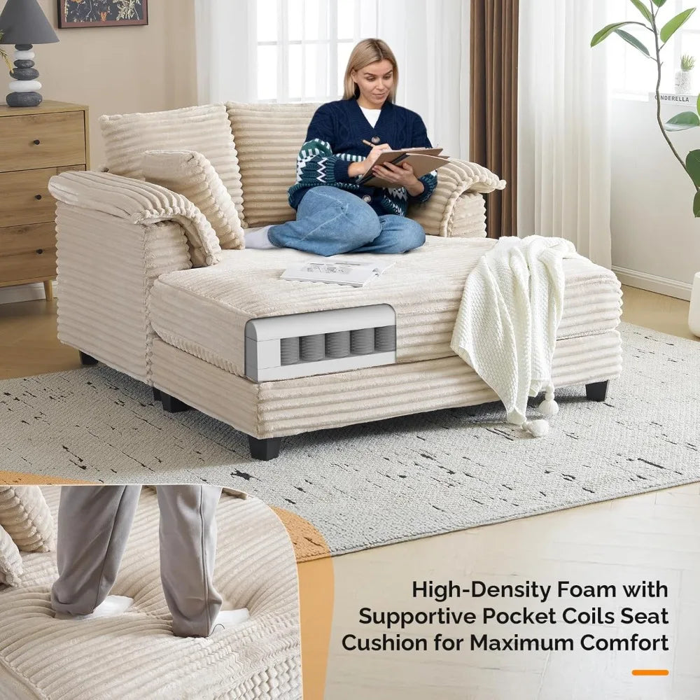 Living Room Chair,  56" Oversized Chaise Lounge Chair, Beige Comfy Corduroy Chaise Sofa Recliner Bed Upholstered Sleeper Couch