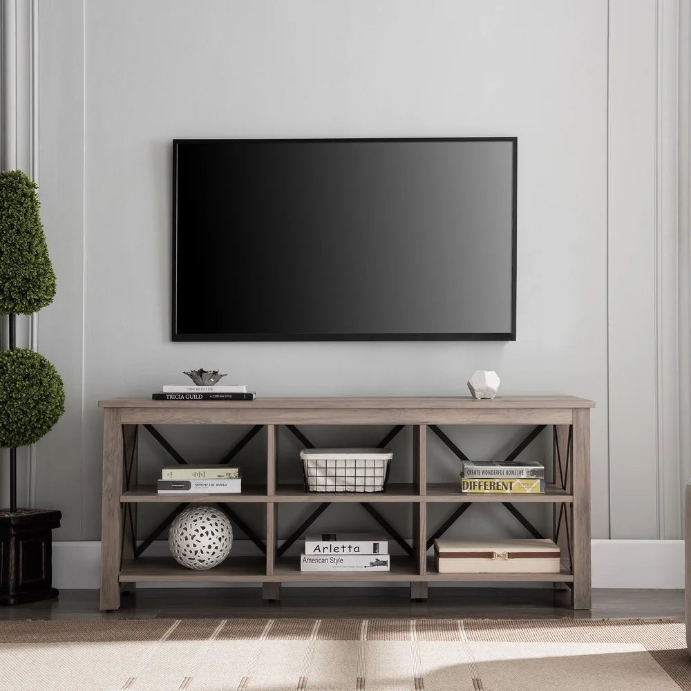 Modern TV Stand Console with Cable Management Open Shelves Living Room Entertainment Center Holds Flat Screen TV Up to 65 Inches