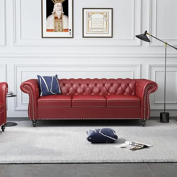 Chesterfield Sofa Velvet, Modern Tufted Couch 3 Seater with Rolled Arms and Nailhead for Living Room, Bedroom, Office, Apartment