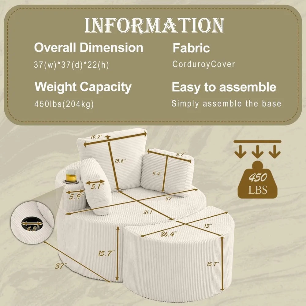 Swivel Accent Chair 37" W Oversized Swivel Recliner Comfy Upholstered Round Barrel Chair,with Ottoman,for Living Room