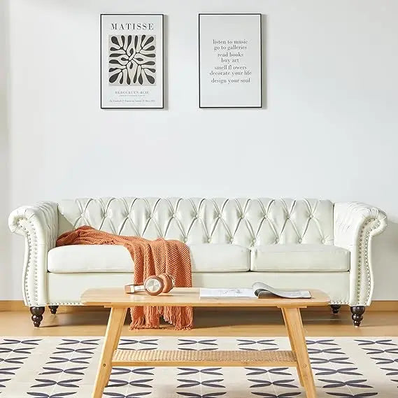 Chesterfield Sofa Velvet, Modern Tufted Couch 3 Seater with Rolled Arms and Nailhead for Living Room, Bedroom, Office, Apartment