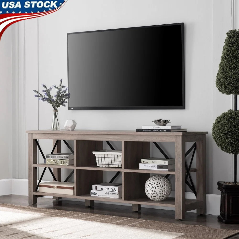 Modern TV Stand Console with Cable Management Open Shelves Living Room Entertainment Center Holds Flat Screen TV Up to 65 Inches