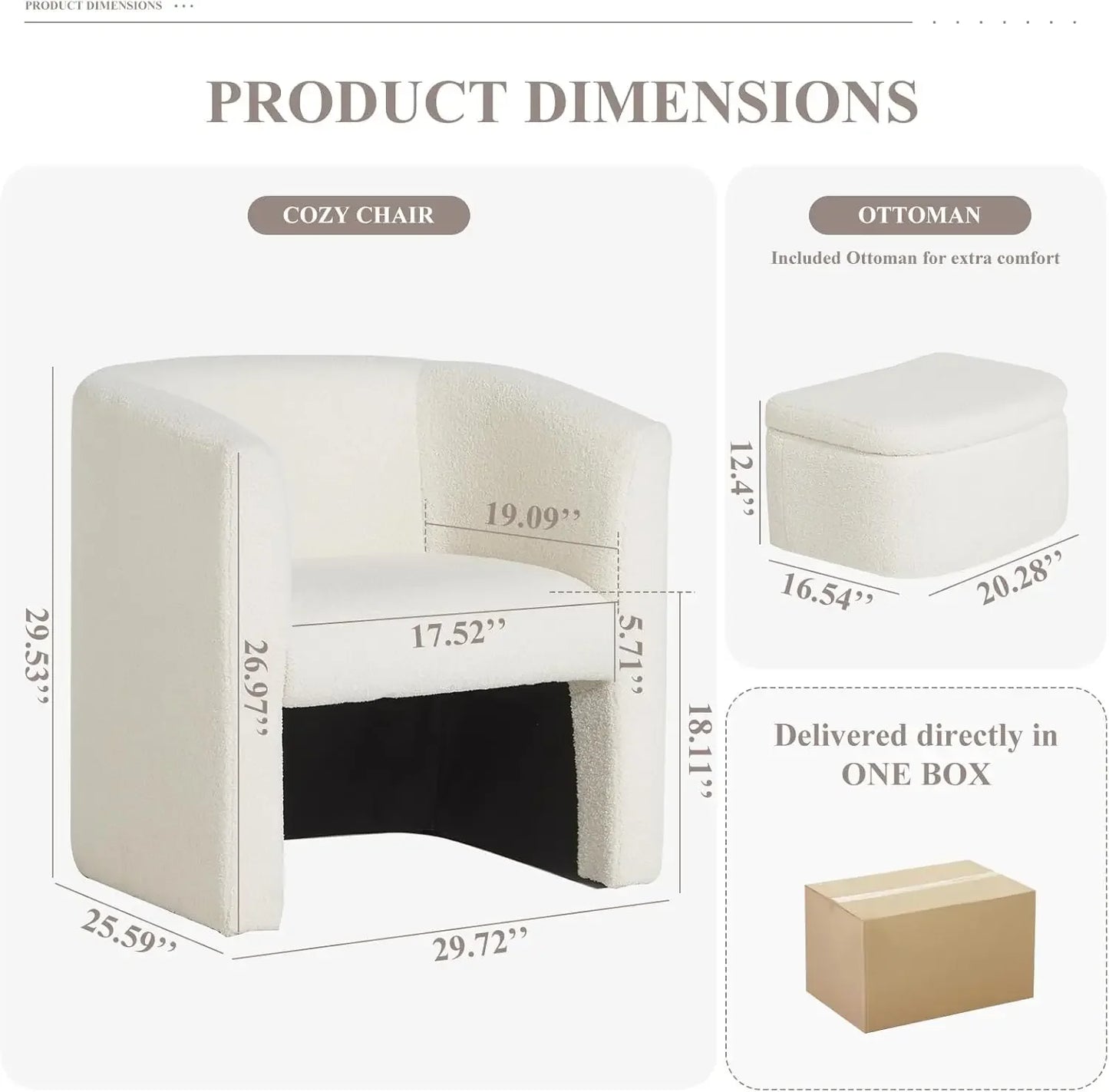 COLAMY Upholstered Sherpa Barrel Accent Chair with Storage Ottoman, Morden Living Room Side Chair, Single Sofa Armchair with Lou