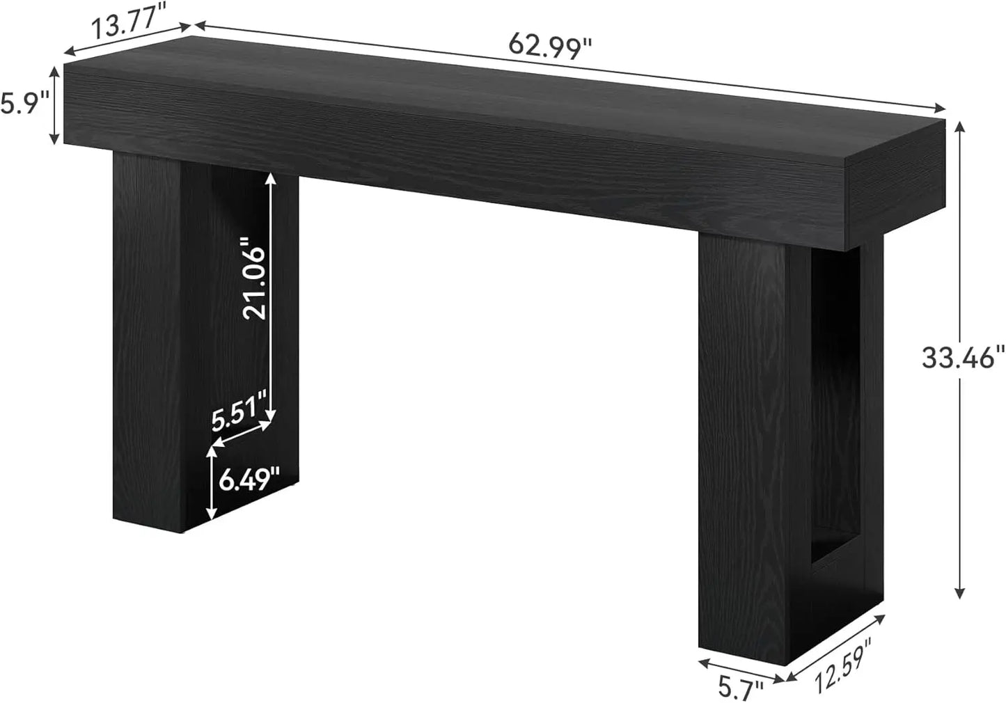 63-Inch Long Console Tables for Entryway, Large Sofa Table Behind Couch, Wooden Entry Foyer Hallway Table, Black