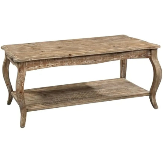 Austerity Reclaimed Wood Coffee Table with Open Shelf, Driftwood Natural Finish, Accent & Occasional Furniture for Living Room,