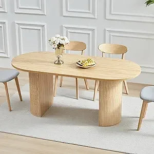 78 Inch Dining Table for 6 8 10, Modern Farmhouse Rectangular Kitchen Table, Long Dining Room Tables with Wood Strip Base for Ki