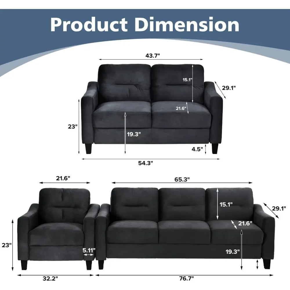 Sectional Sofa 3Pieces, Modern Style Include 7-Seater Loveseat/Armchair, Velvet Button Tufted Sofas&Couches