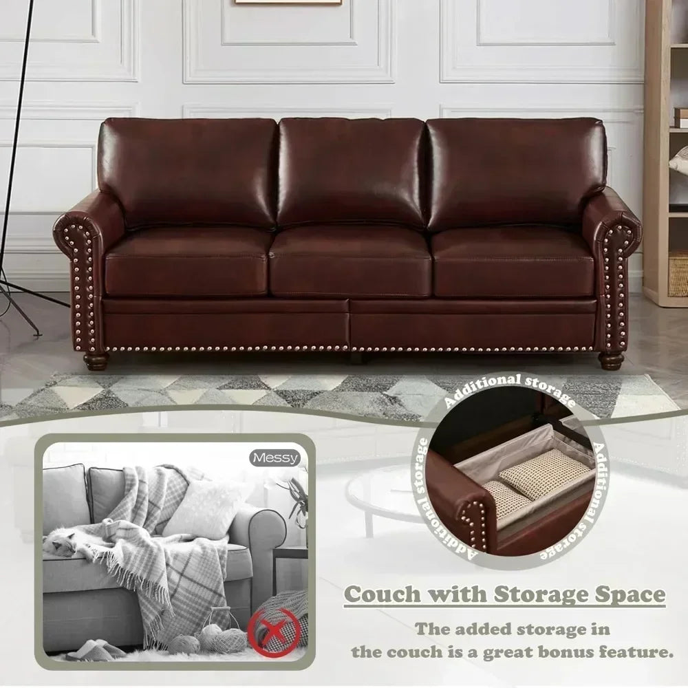 Upholstered PU Leather Sofa Couch Set,  Modern Loveseat Sofa+3 Seater Couch with Storage Space Furniture Set Living Room Sofas