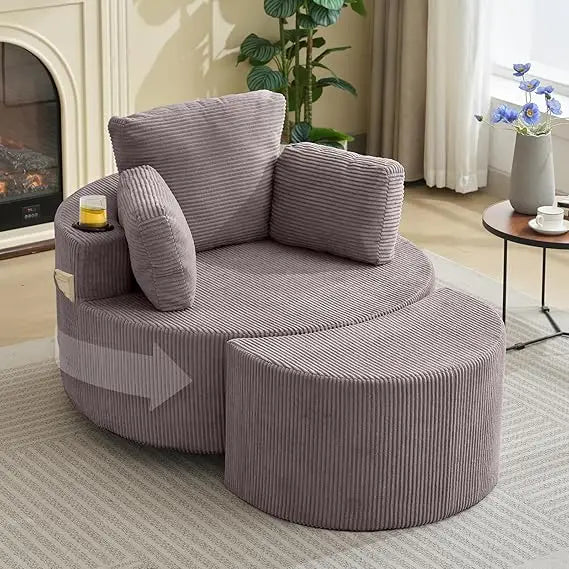 Swivel Accent Chair 37" W Oversized Swivel Recliner Comfy Upholstered Round Barrel Chair,with Ottoman,for Living Room