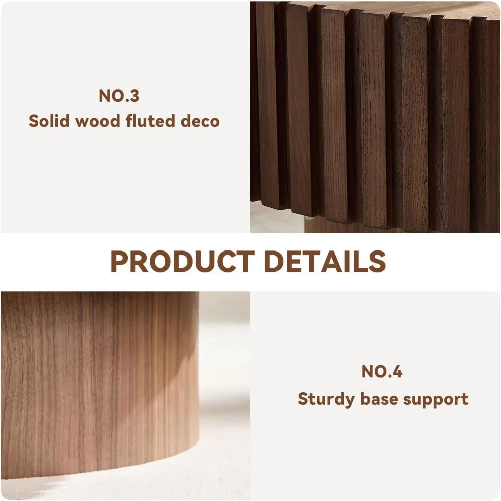 Oval Coffee Table, Coffee Table for Living Room, Modern Handcraft Solid Wood Drum Coffee Table with Sturdy Pedestal Shaped Tea T