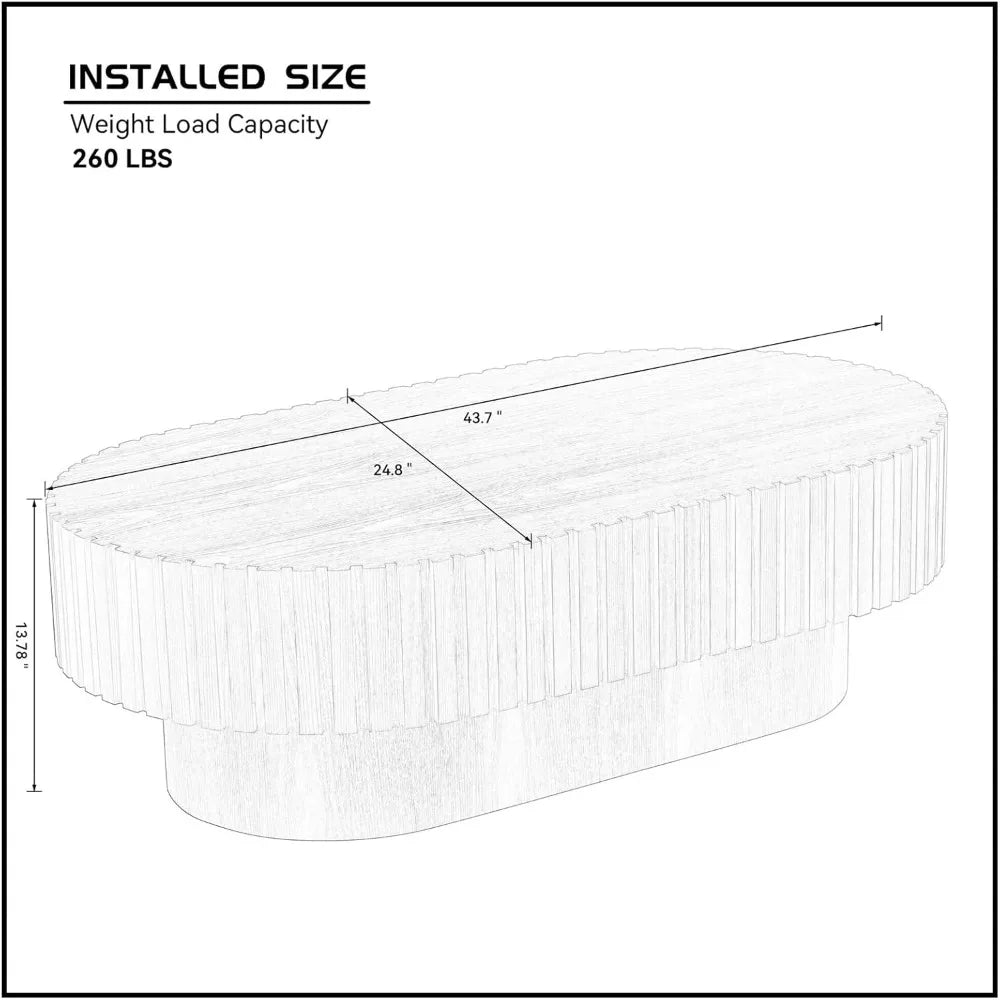 Oval Coffee Table, Coffee Table for Living Room, Modern Handcraft Solid Wood Drum Coffee Table with Sturdy Pedestal Shaped Tea T