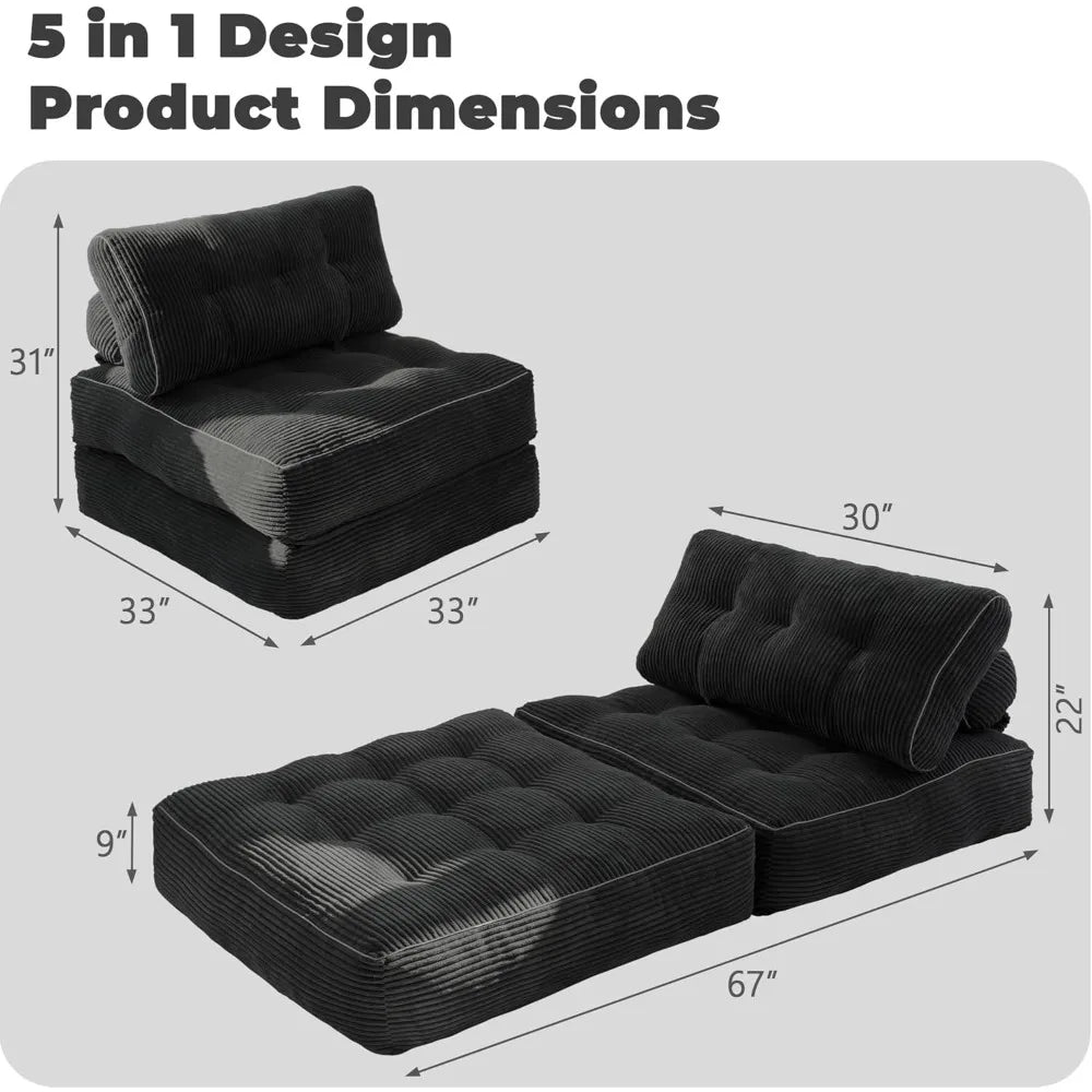 Sofa Bed with Pillow, Convertible Sleeper Chair, Folding Sofa Bed Foam Filling Couch, Sleeper Chair Single Size Floor Mattress