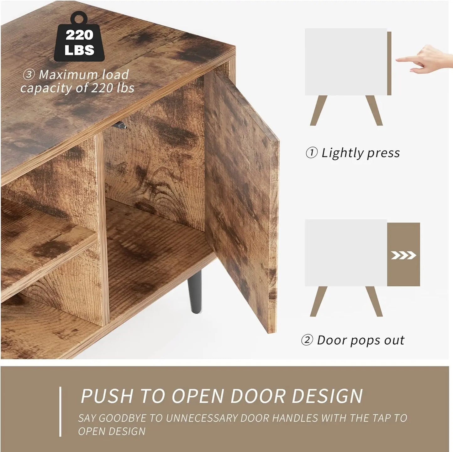 TV Stand for 65 Inch TV, Modern Entertainment Center with Storage Cabinet and Open Shelves