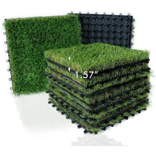 Outdoor Artificial Grass Turf Squares 9 Pack, 12"x12" Fake Grass Mat for Balcony Patio Deck Flooring Decor, Pets Dog Pee Pad