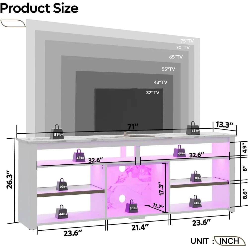 TV Stand for 75 inch TV, Tall LED Entertainment Center with Adjustable Shelf, Gaming TV Console with Storage, Modern TV Cabinet