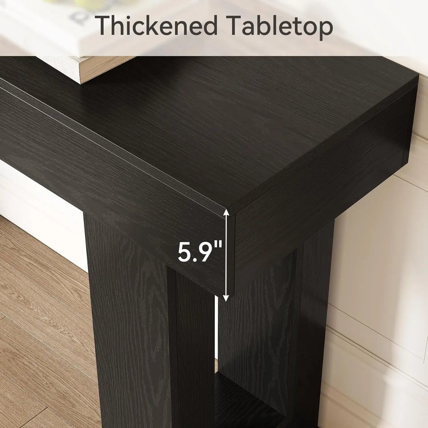 63-Inch Long Console Tables for Entryway, Large Sofa Table Behind Couch, Wooden Entry Foyer Hallway Table, Black