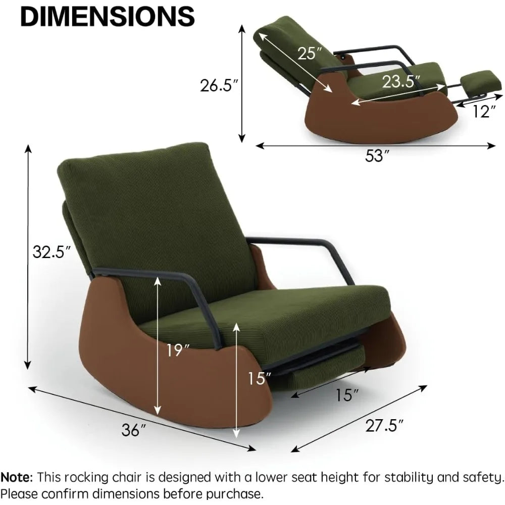 Rocking Recliner Chair for Adults, Upholstered Plush Seating Glider Rocker with High Backrest, Reading Chair Modern Nursery
