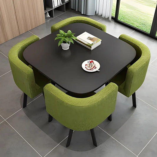 Square Dining Table Set With 4 Chairs - Modern Kitchen and Conference Table Combination for Space-Saving Breakfast, Reception,