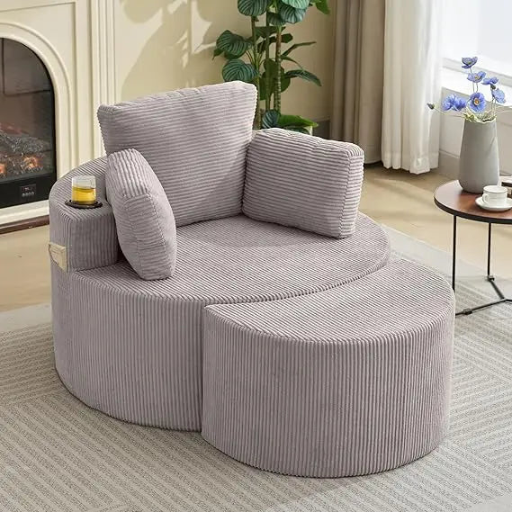 Swivel Accent Chair 37" W Oversized Swivel Recliner Comfy Upholstered Round Barrel Chair,with Ottoman,for Living Room