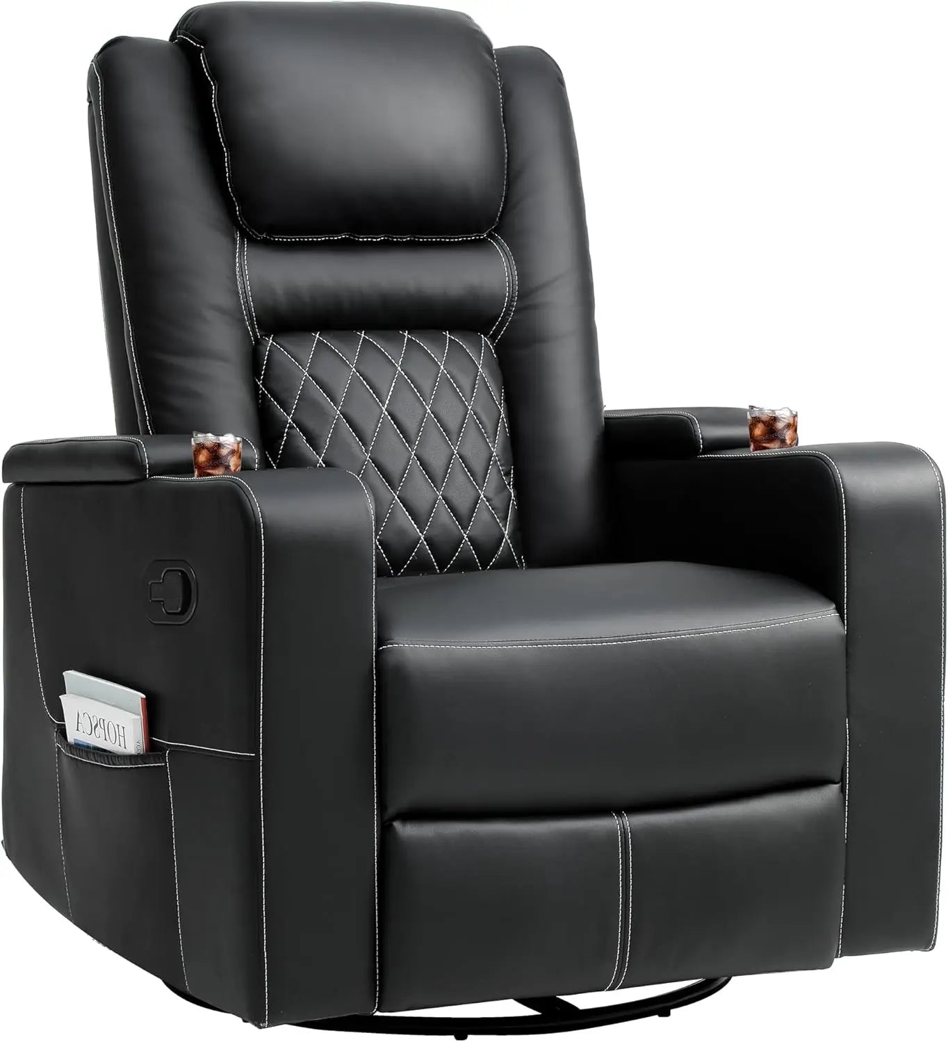 Swivel Rocking Recliner with Massage and Heat, Hidden Arm Storage, Faux Leather Rocker Recliner Chairs, Manual Recliner