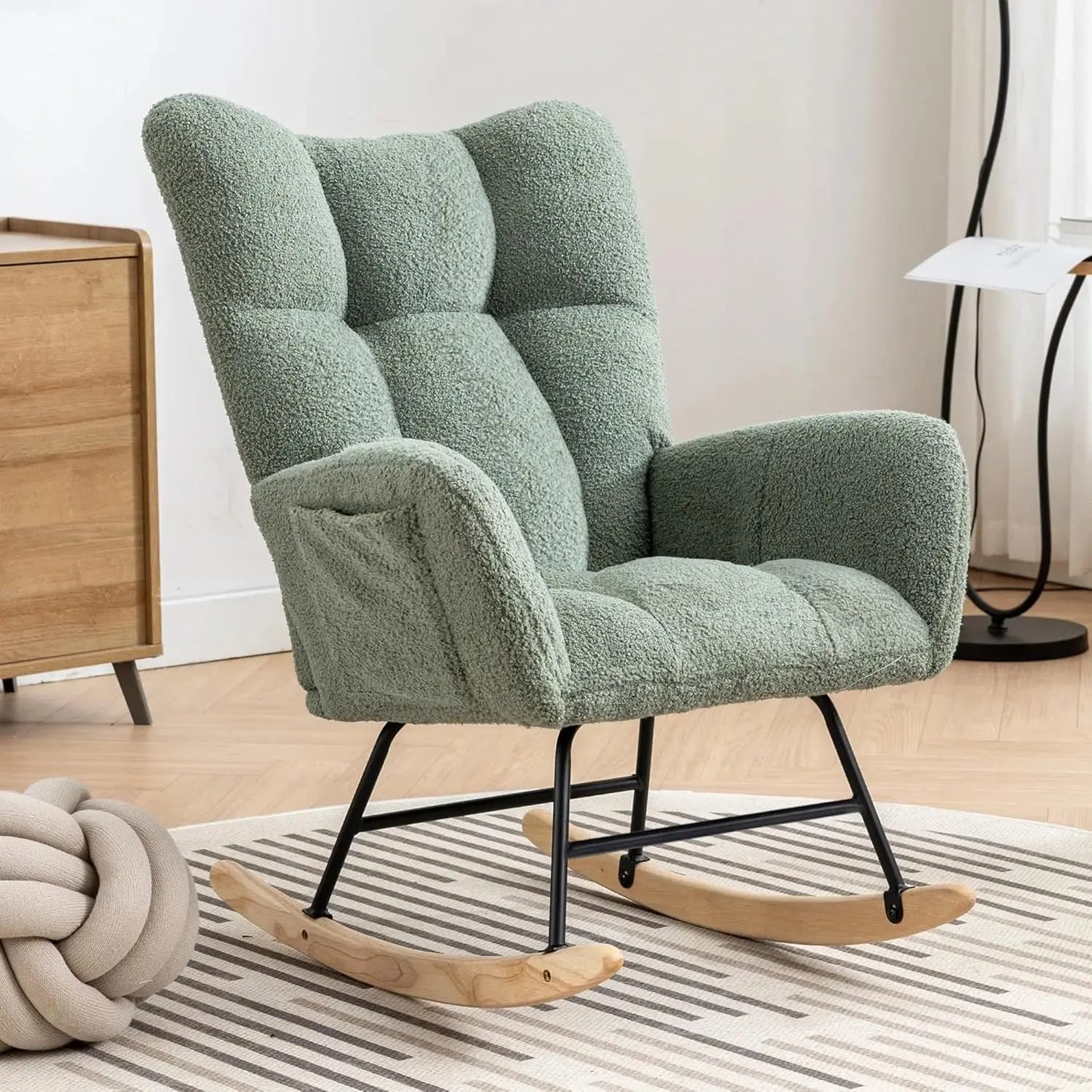 Nursery Rocking Chair Teddy Upholstered Glider Rocker Rocking Accent Chair with High Backrest Armchair Comfy Side Chair