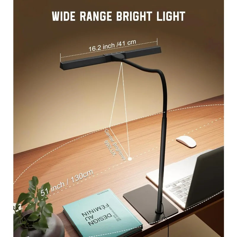 LED Desk Lamp for Home Office with Base, Eye-Caring Architect Task Light with Adjustable Gooseneck 12W USB Adapter Touch Control