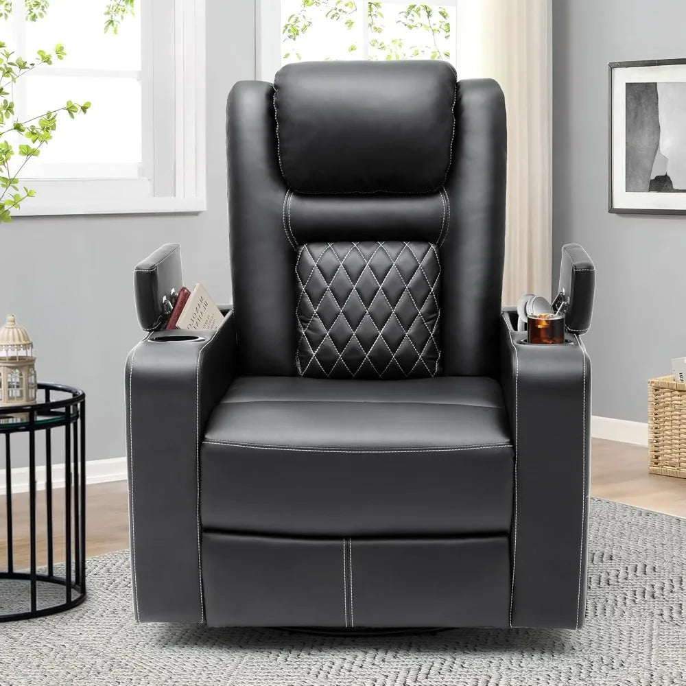 Swivel Rocking Recliner with Massage and Heat, Hidden Arm Storage, Faux Leather Rocker Recliner Chairs, Manual Recliner
