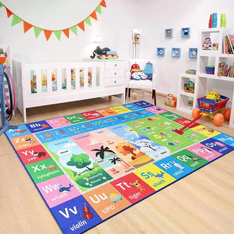 Lochas Kids Play Rug Educational & Fun Carpet Gaming Area Rugs for Kids Room Bedroom Playroom,Blue & Colorful
