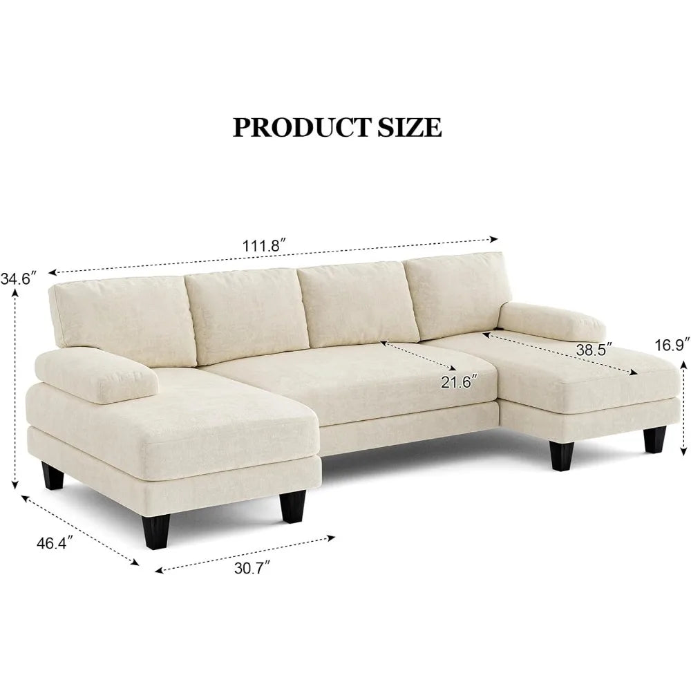 U Shaped Sectional Couches for Living Room, 111 Inch Modular Sofa with Double Chaise, Large Lounge Couch for Apartment