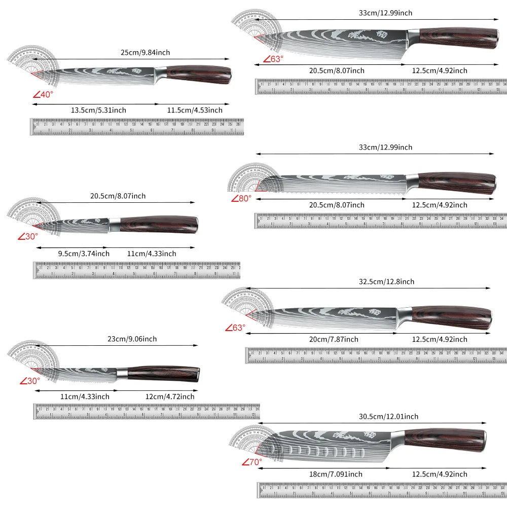 Knife Sets for Kitchen 14 Pieces with Knife Holder High Carbon Stainless Steel Damascus Pattern Sharp Chef Knife Set