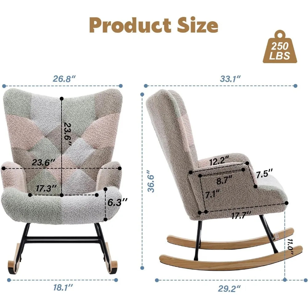 Nursery Rocking Chair Teddy Upholstered Glider Rocker Rocking Accent Chair with High Backrest Armchair Comfy Side Chair