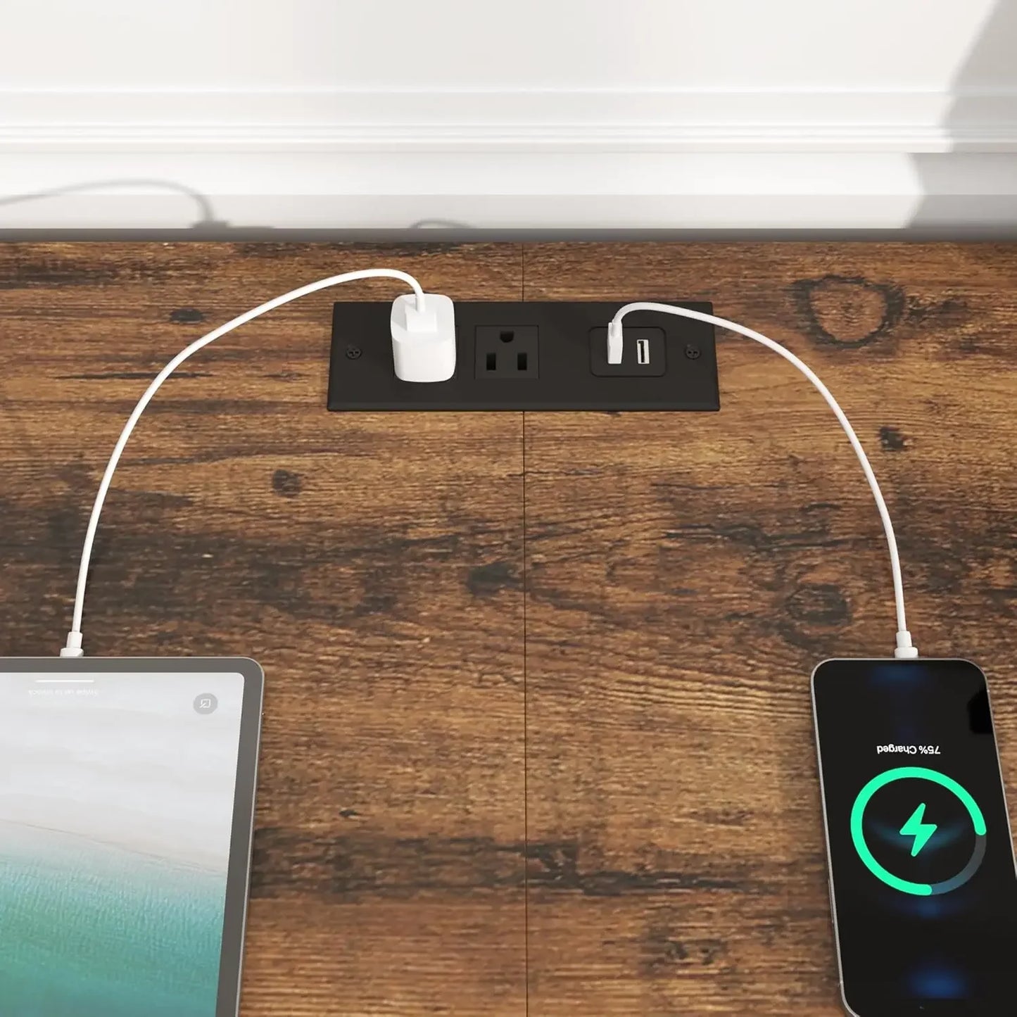 Farmhouse Stand for 90/85 Inch TVs, Rustic Entertainment Center Cabinet With Power Outlets, Brown