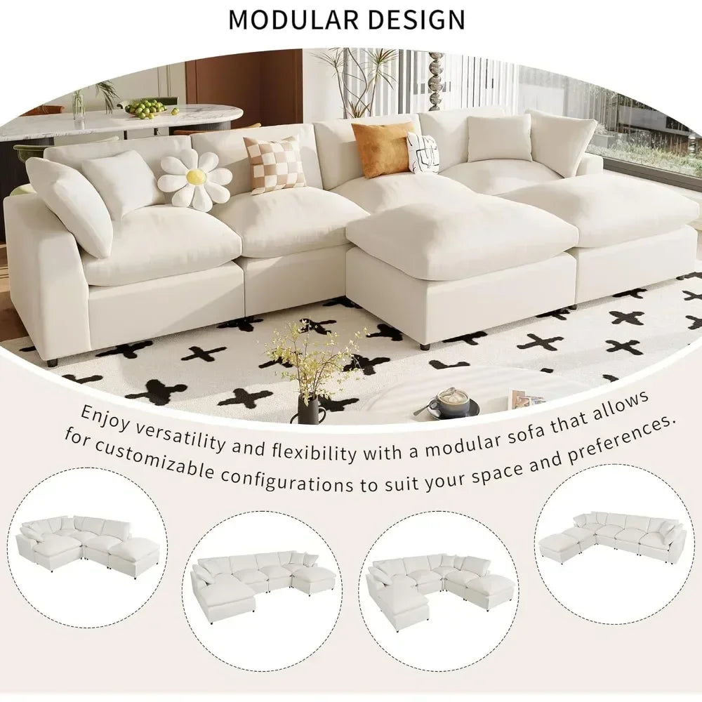 Oversized Modular Sectional Sofa,134.4" U Shaped Couch with Movable Ottoman,Large 6 Seater Corner Sofa for Living Room