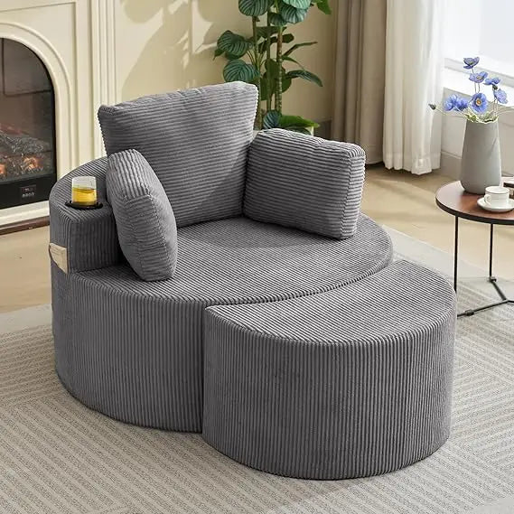 Swivel Accent Chair 37" W Oversized Swivel Recliner Comfy Upholstered Round Barrel Chair,with Ottoman,for Living Room
