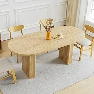 78 Inch Dining Table for 6 8 10, Modern Farmhouse Rectangular Kitchen Table, Long Dining Room Tables with Wood Strip Base for Ki