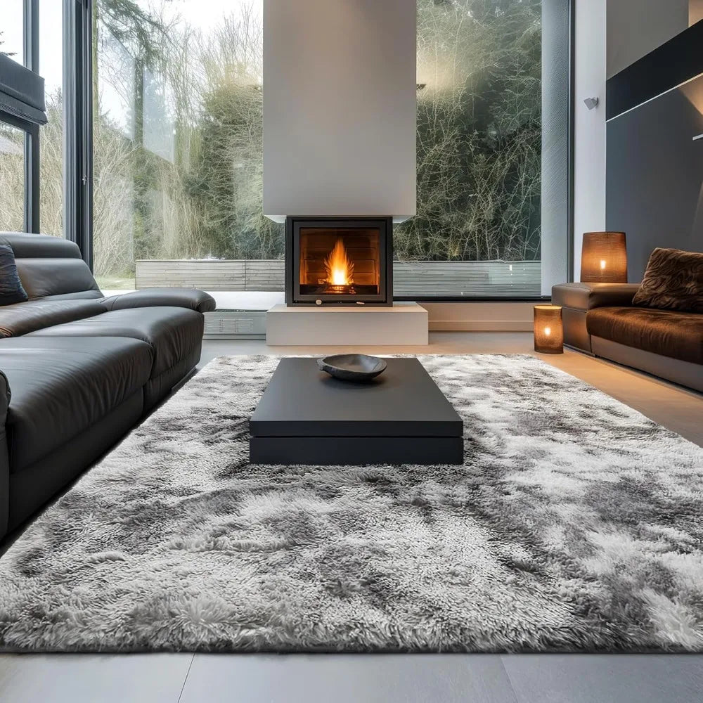High quality Area Rugs 9x12 Living Room, Large Tie-Dyed Grey&White Bedroom Carpet, Big Shag Indoor Thick Soft Nursery Rug-NEW