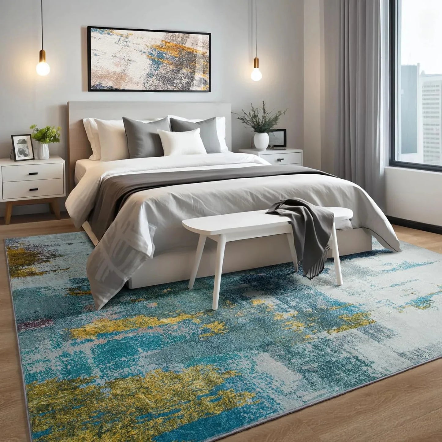 Area Rugs for Living Room, Machine Washable Vintage Rug, Non-Slip Low Pile Throw Rugs with Rubber Backing Washable Carpet