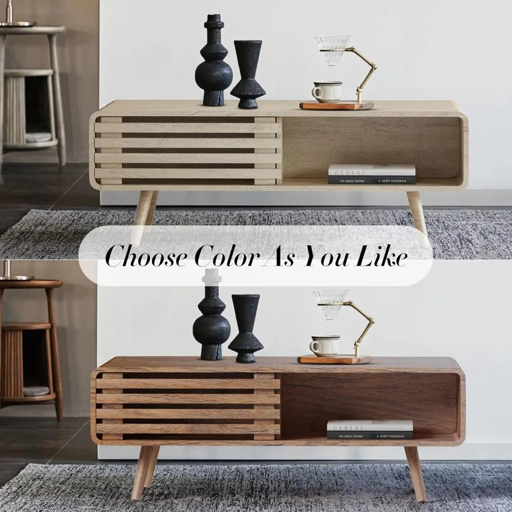 Coffee Table with Storage, Farmhouse Wood Tables for Living Room, Easy Assembly, Suitable for Various Home Styles