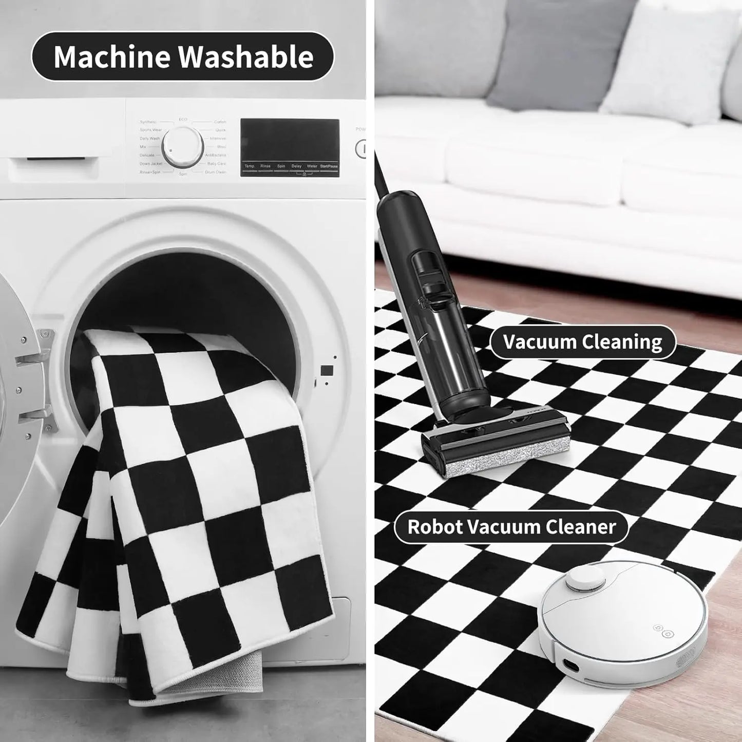 Black and White Checkered Rug for Living Room Bedroom, 6x9Soft Washable Area Rug with Non Slip, Low Pile Stain Resistance Carpet