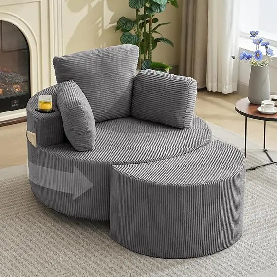 Swivel Accent Chair 37" W Oversized Swivel Recliner Comfy Upholstered Round Barrel Chair,with Ottoman,for Living Room