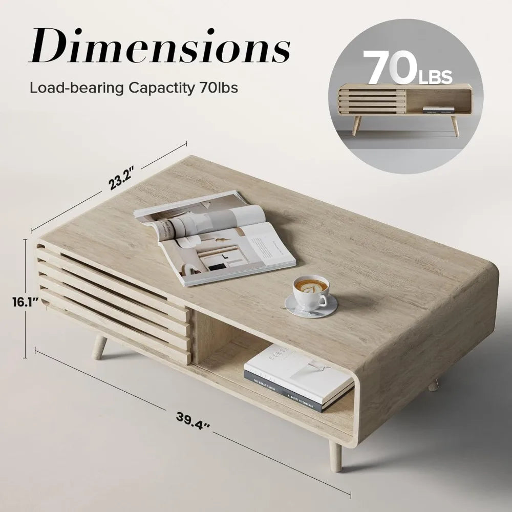 Coffee Table with Storage, Farmhouse Wood Tables for Living Room, Easy Assembly, Suitable for Various Home Styles