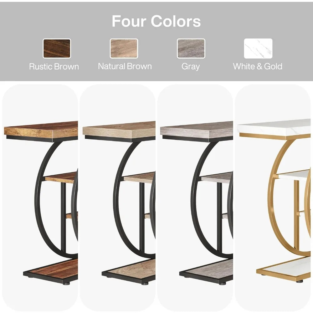 41.3" Console Table, Industrial 4-Tier Sofa Table Entryway Circle Base,  Narrow Wood Accent Tables  Storage Shelves