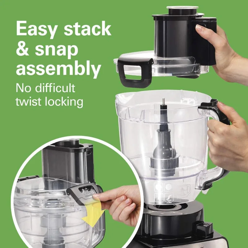 Hamilton Beach Stack & Snap Food Processor and Vegetable Chopper, 14 Cup + 4-Cup Mini Bowls,3-Speed 500 Watt Motor,Black (70585)