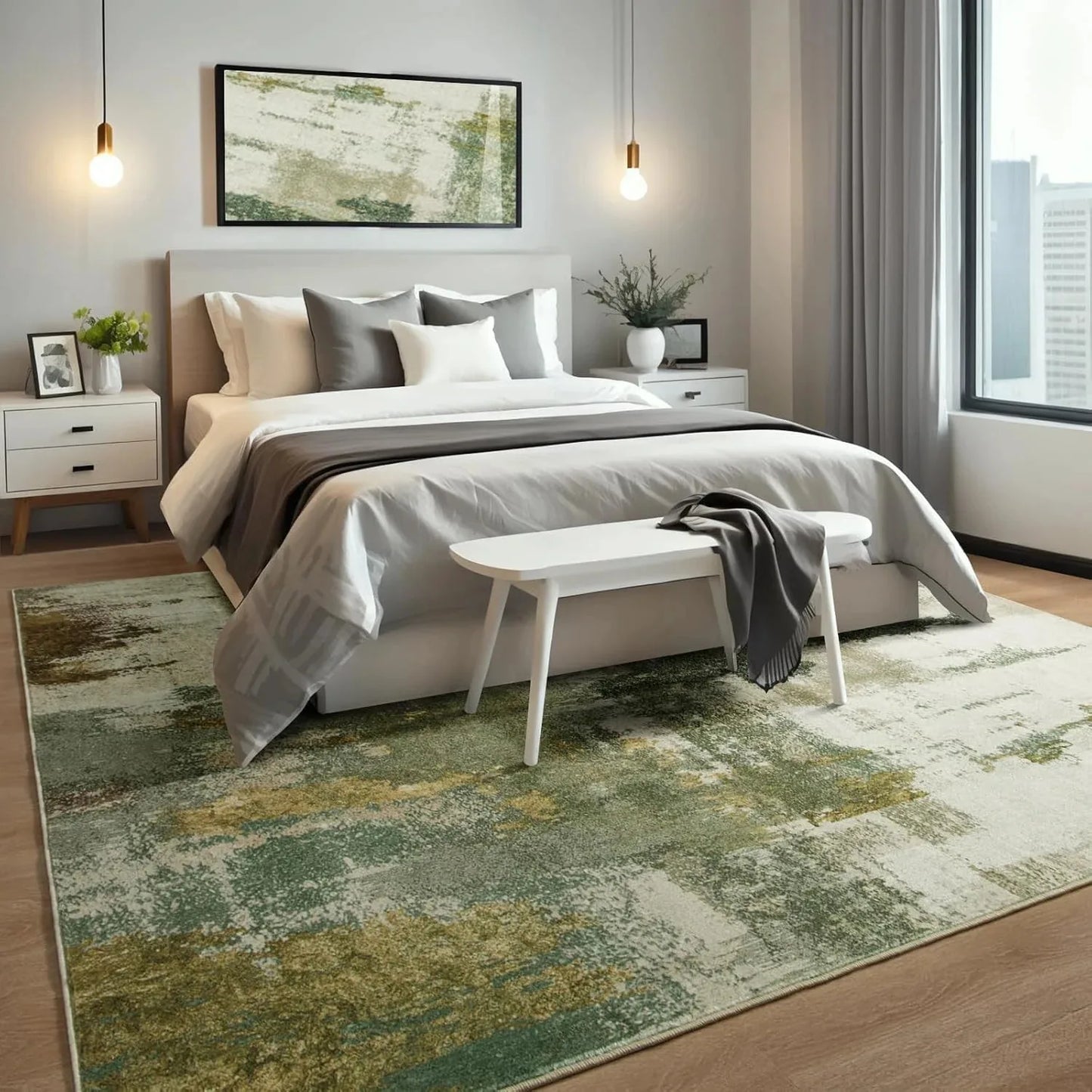 Area Rugs for Living Room, Machine Washable Vintage Rug, Non-Slip Low Pile Throw Rugs with Rubber Backing Washable Carpet