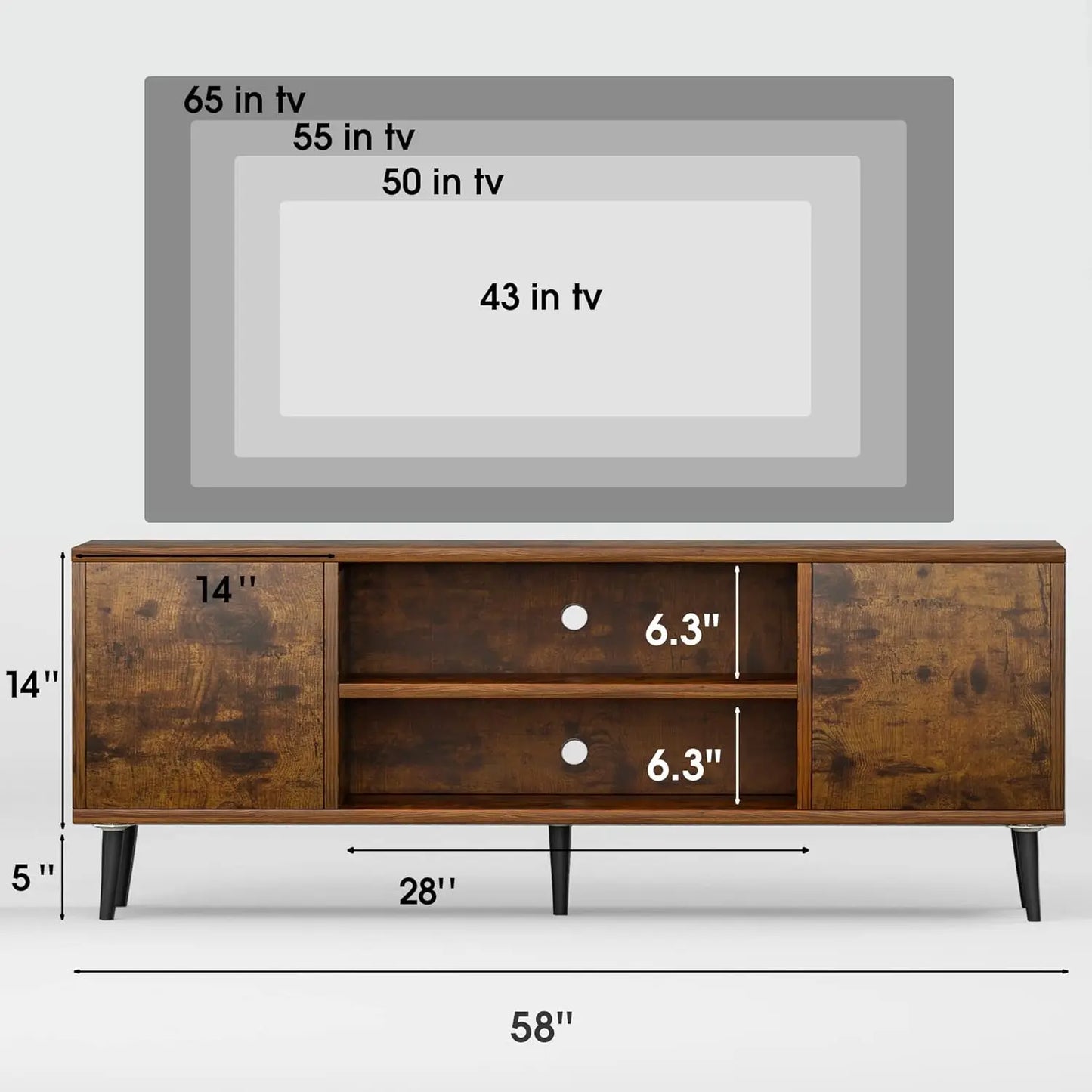 TV Stand for 65 Inch TV, Modern Entertainment Center with Storage Cabinet and Open Shelves