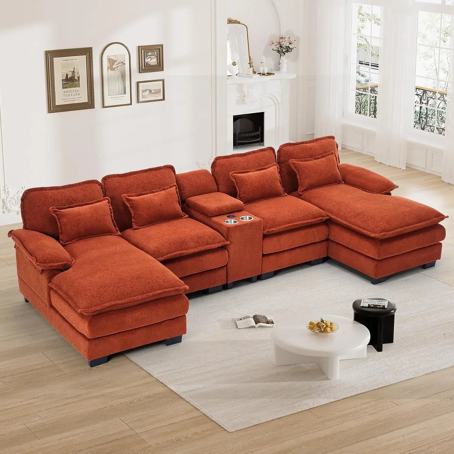 U Shape Sectional Sofa Cloud Couch,124" Chenille Comfy Couches for Living Room, Modern Upholstered Large Modular Sofa