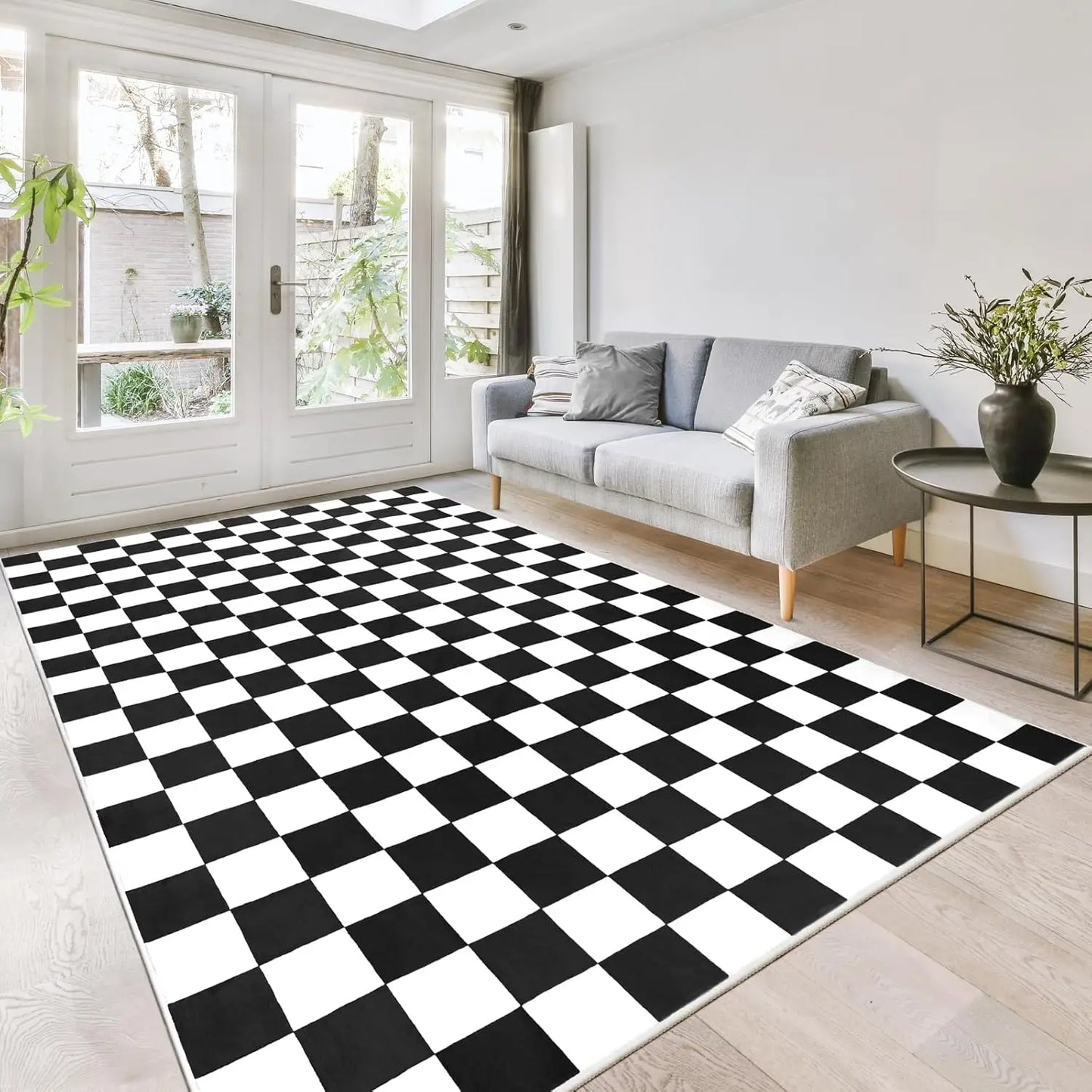 Black and White Checkered Rug for Living Room Bedroom, 6x9Soft Washable Area Rug with Non Slip, Low Pile Stain Resistance Carpet