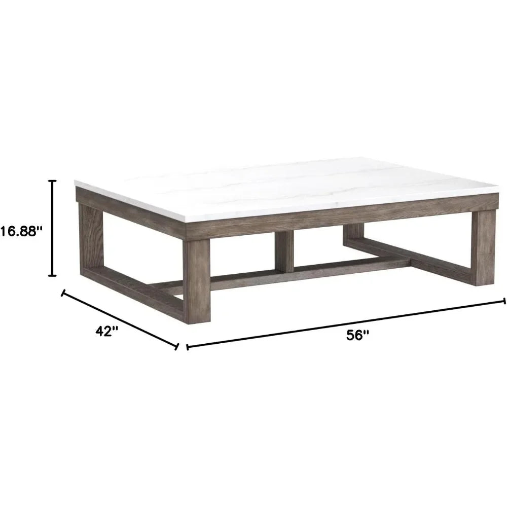 Casual Cocktail Table with Natural Marble Top, White & Light Gray