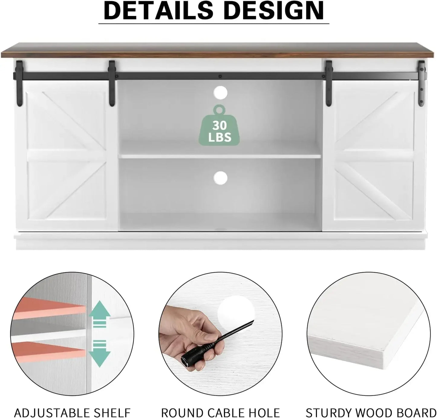 YESHOMY Farmhouse TV Stand and Entertainment Center for Televisions up to 65 Inchs, with Sliding Barn Doors and Storage Cabinets