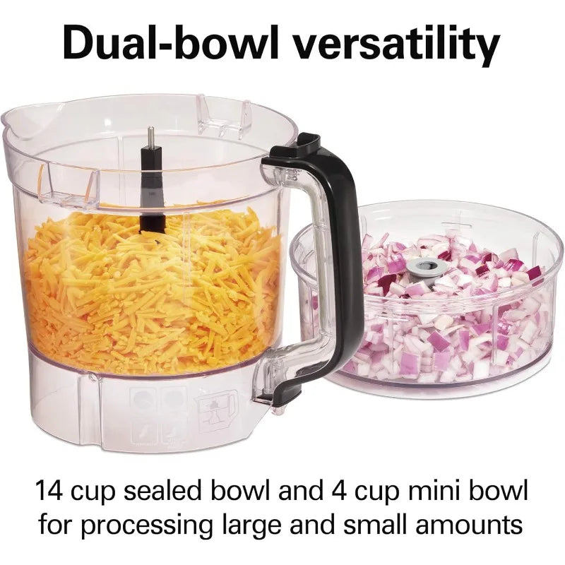 Hamilton Beach Stack & Snap Food Processor and Vegetable Chopper, 14 Cup + 4-Cup Mini Bowls,3-Speed 500 Watt Motor,Black (70585)